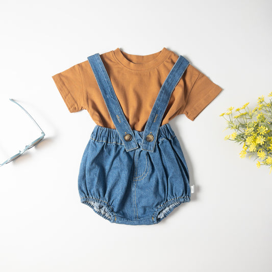 2-piece Apricot Denim Overalls Set