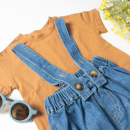 2-piece Apricot Denim Overalls Set