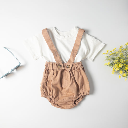 2-piece Ivory Salmon Overalls Set