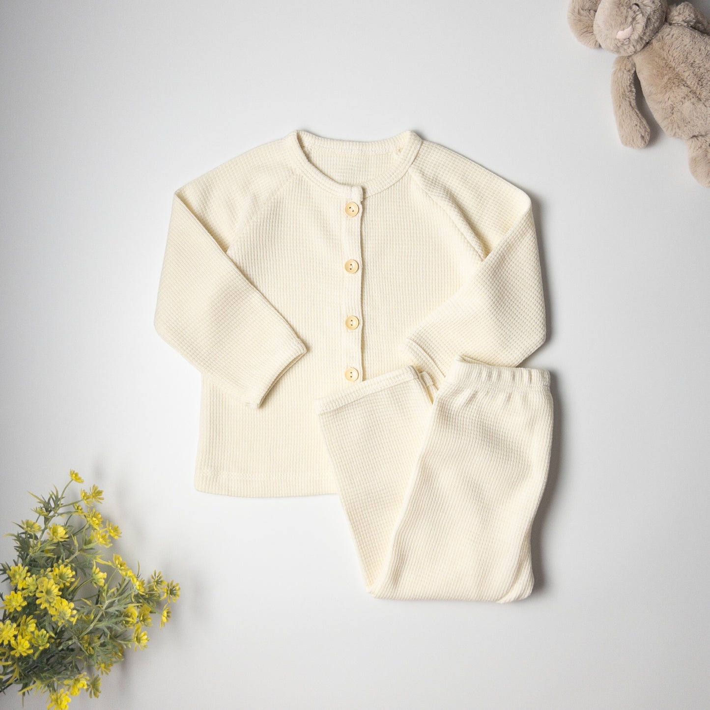 2-piece Cream Waffle Cotton Set