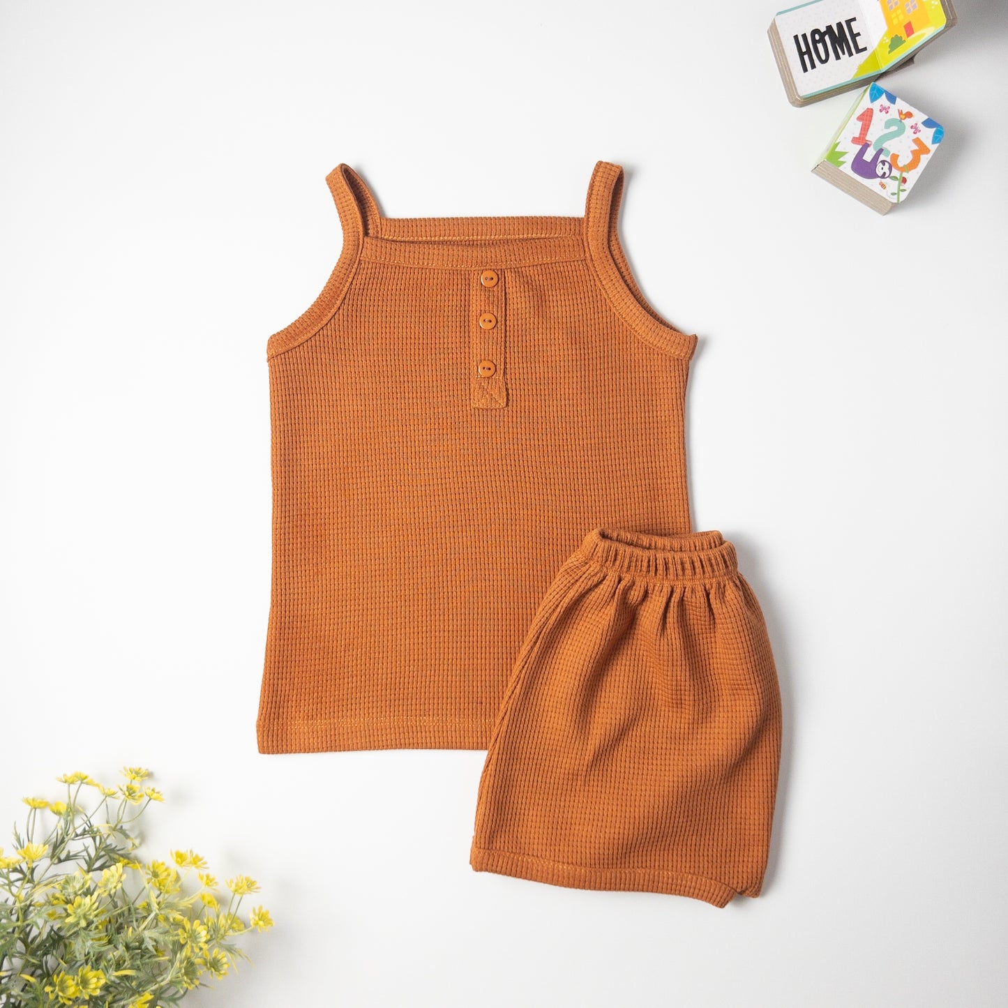 2-piece Apricot Sleeveless Waffle Set