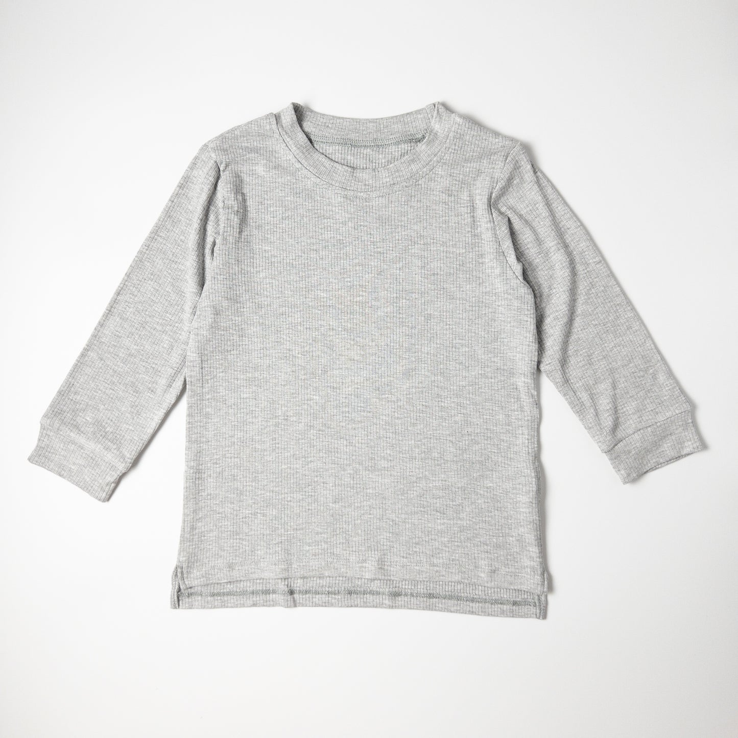 2-piece Grey Long-Sleeved Ribbed Cotton Set