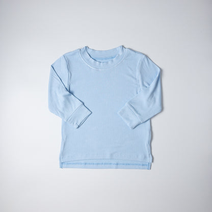 2-piece Baby Blue Long-Sleeved Ribbed Cotton Set