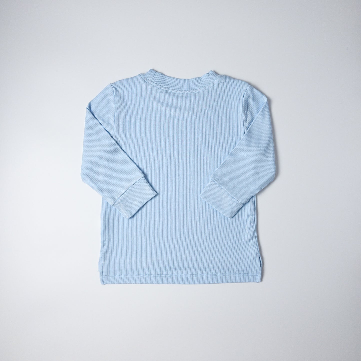 2-piece Baby Blue Long-Sleeved Ribbed Cotton Set