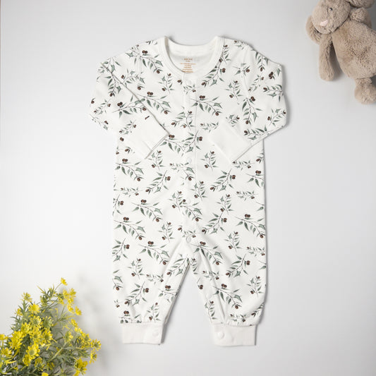 Organic Cotton Olive Full Buttoned Romper