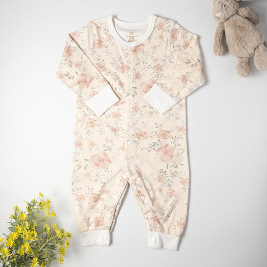 Organic Cotton Rosette Full Buttoned Romper